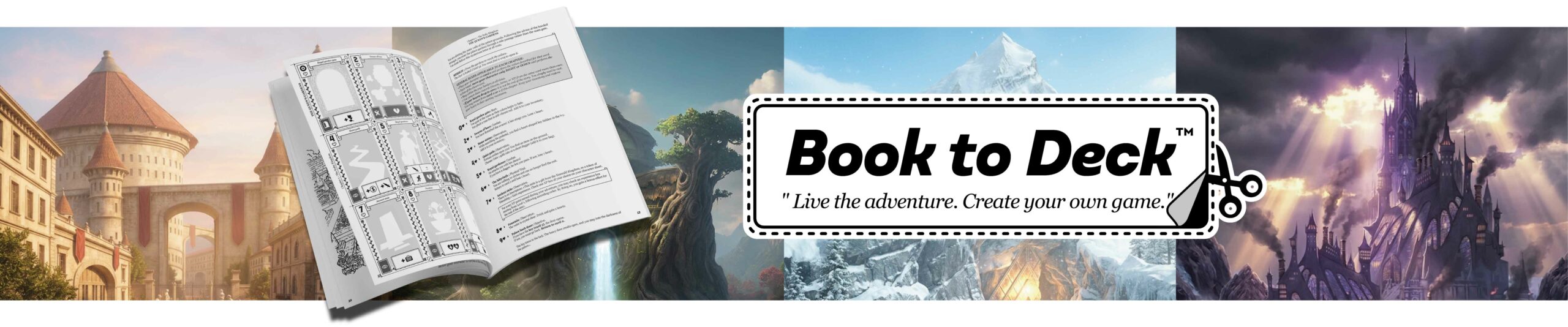 Book to Deck gamebook illustration assembly: epic and dark fantasy artwork.