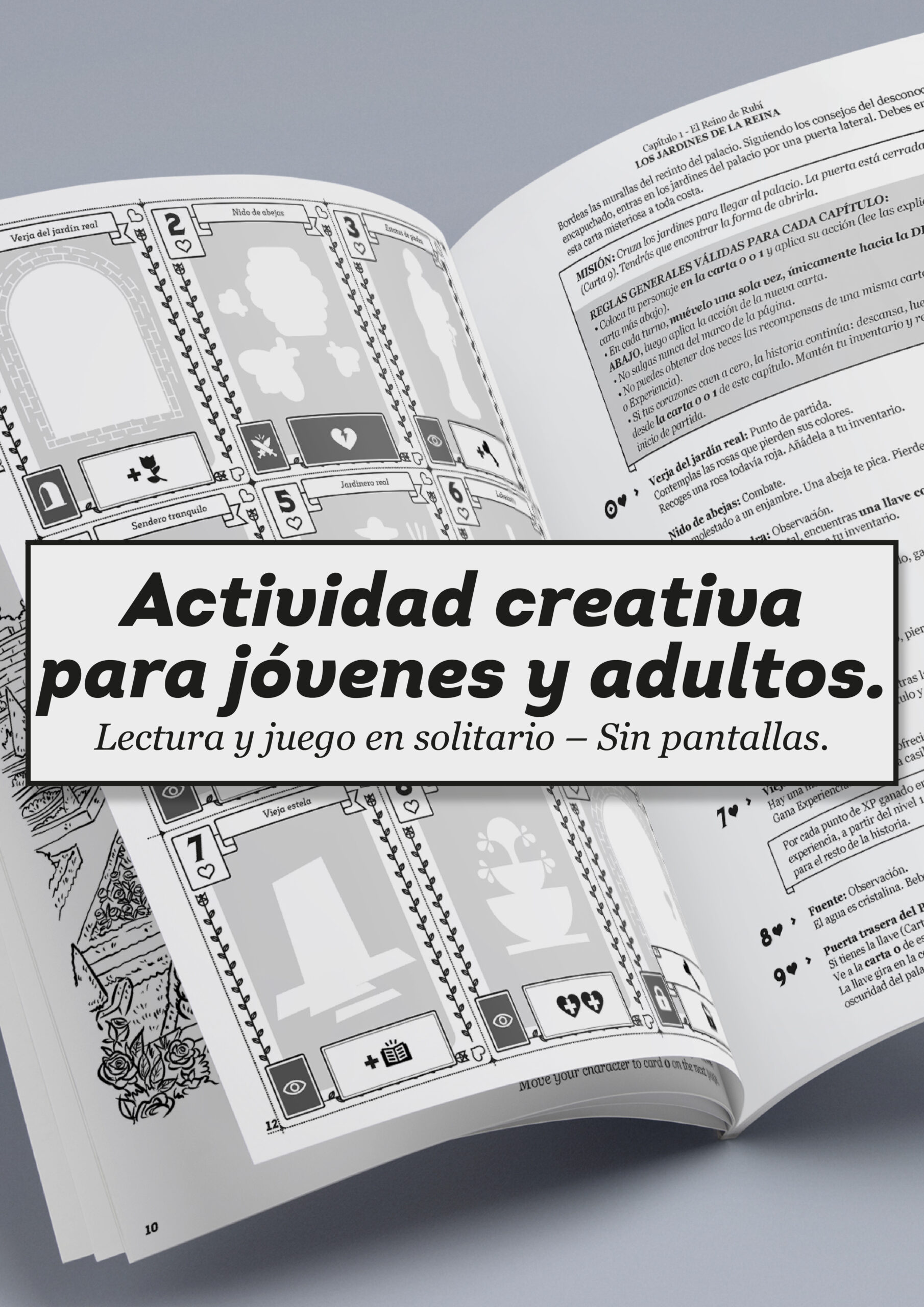 Actividad creativa libro abierto jovenes adultos lectura juego solitario sin pantallas
