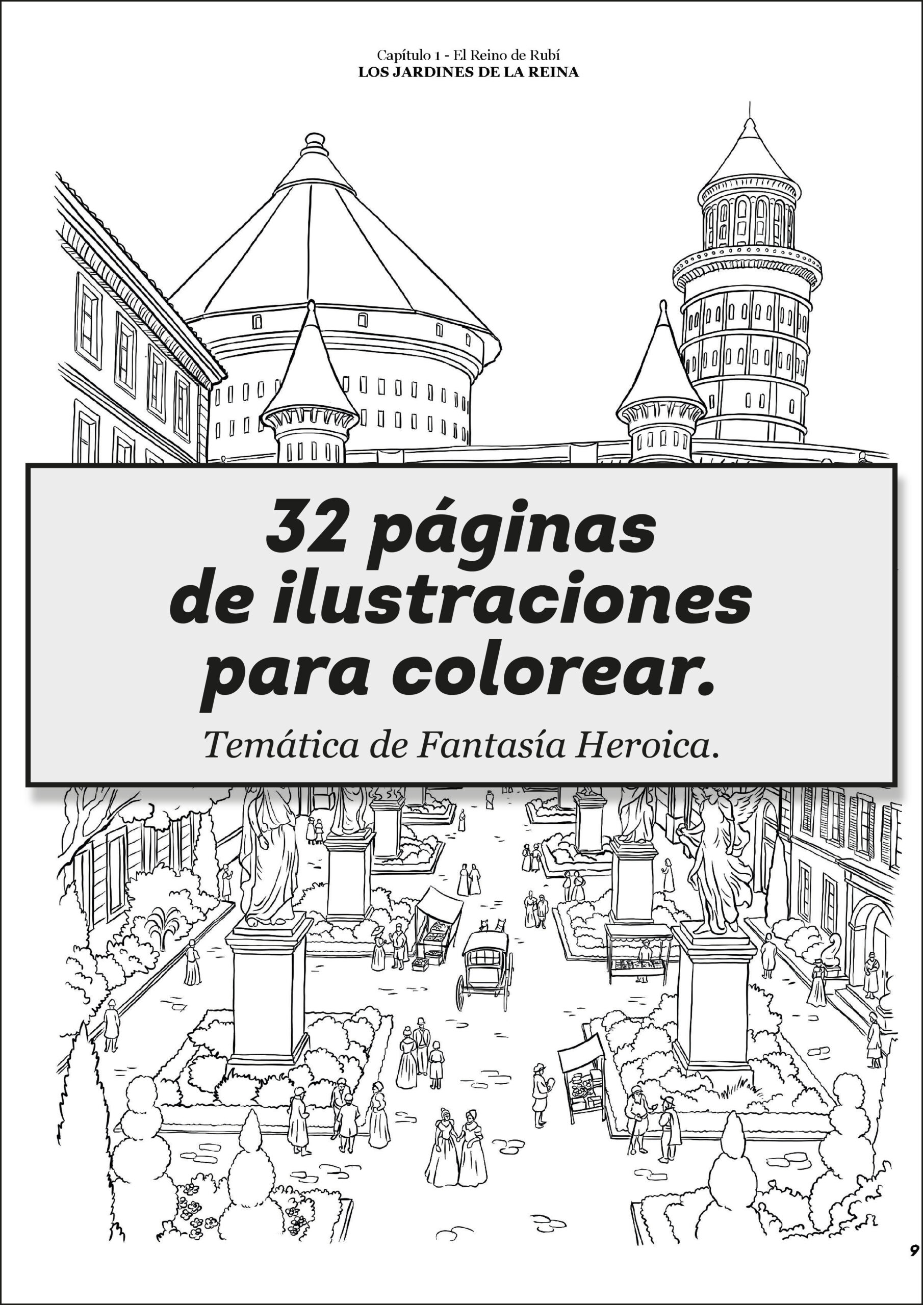 Pagina libro juego ilustraciones colorear palacio reino corazones