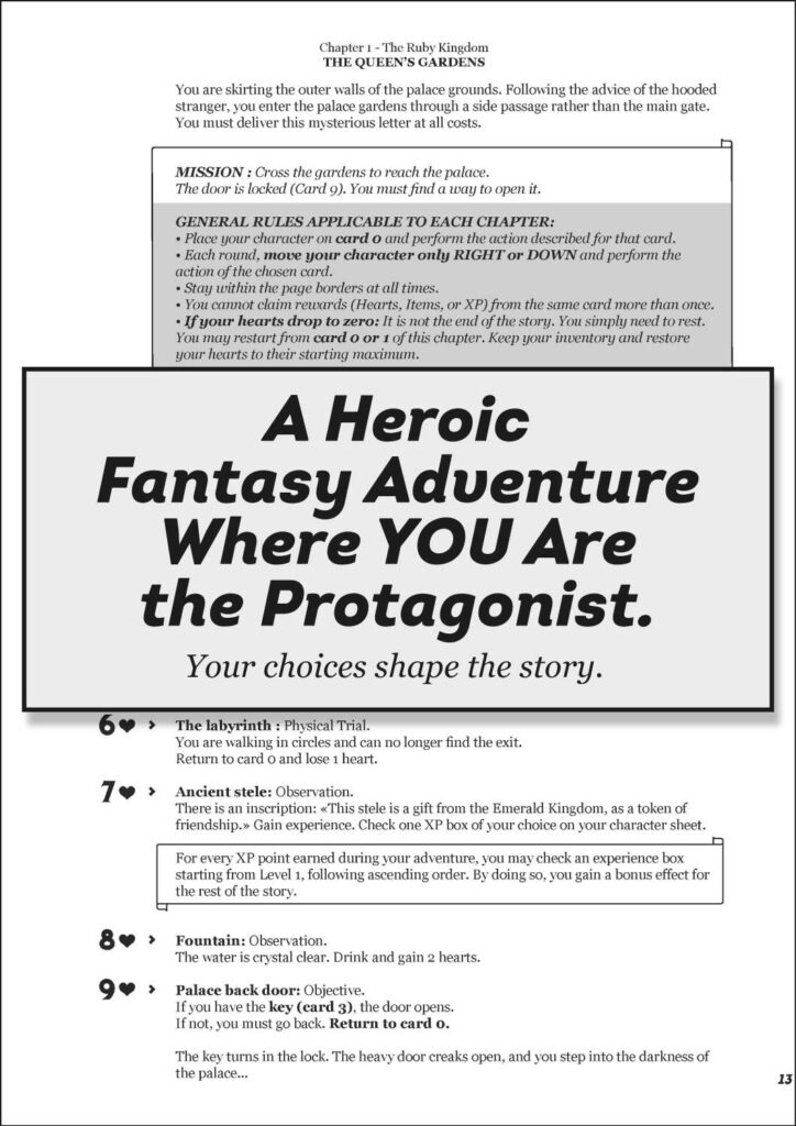 Book to Deck™ gamebook page preview revealing the interactive choice-based narrative system.
